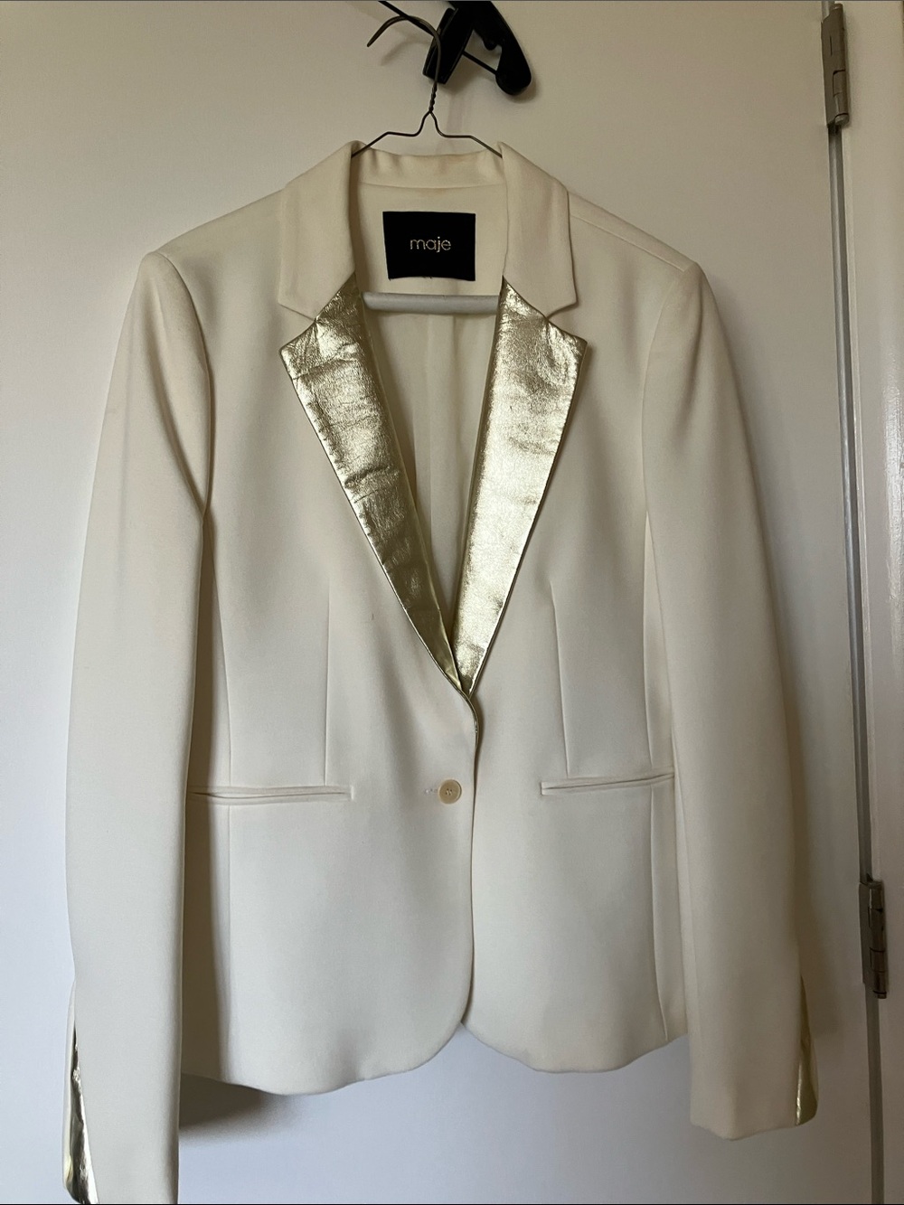 Maje Cream Blazer with Gold Metallic Lapel
